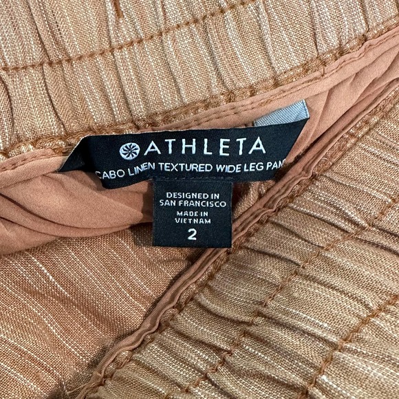 Athleta Cabo Linen Textured Wide Leg Pants Rain Dance Seina Beige - Picture 12 of 15